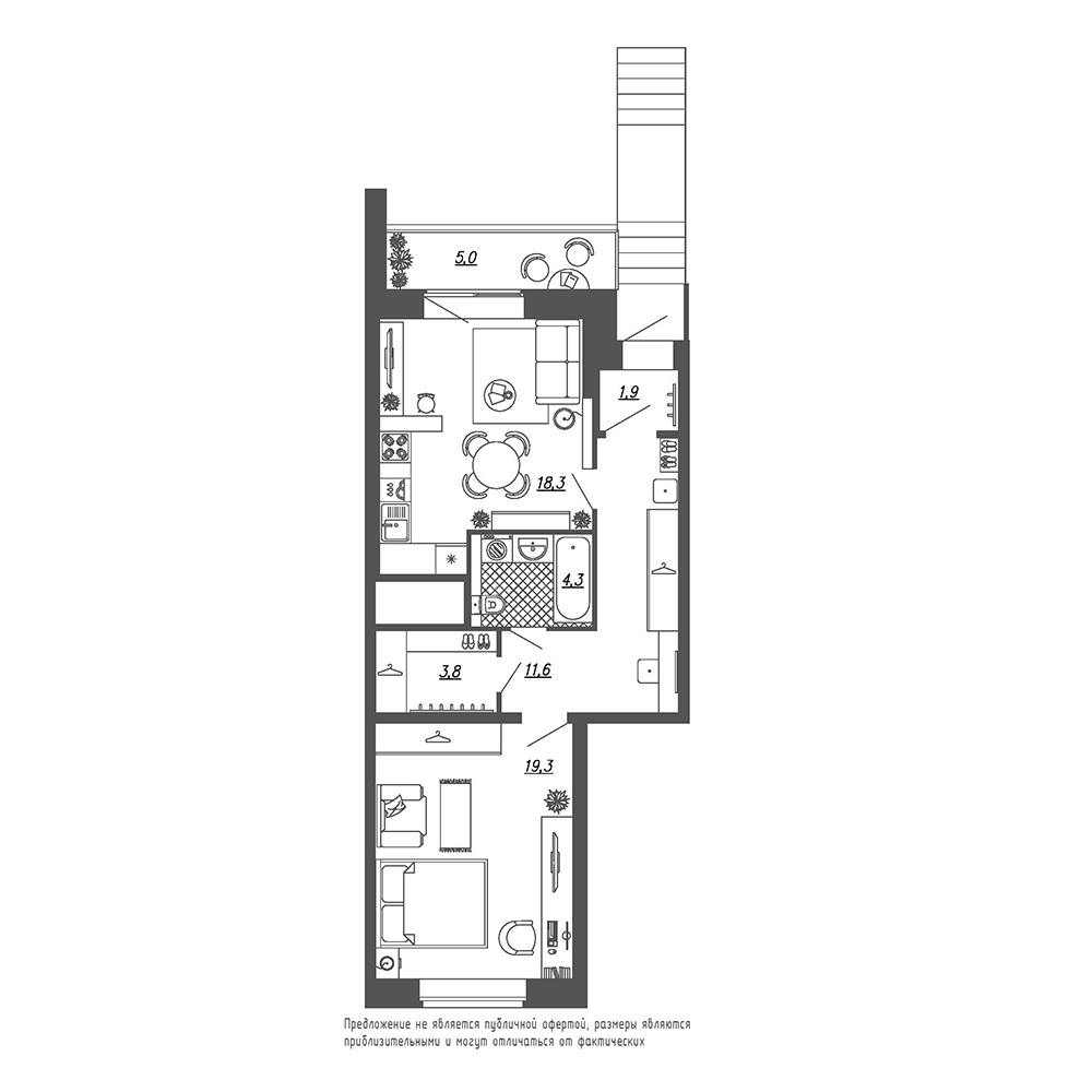 1-комнатная, 62 м² — ЖК ЖК Эталон на Неве