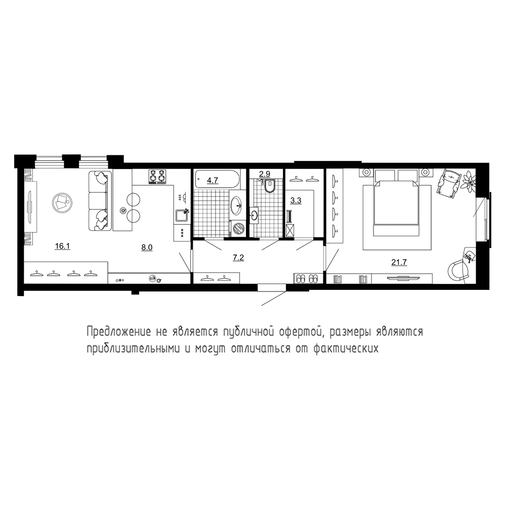 2-комнатная, 64 м² — ЖК ЖК Эталон на Неве