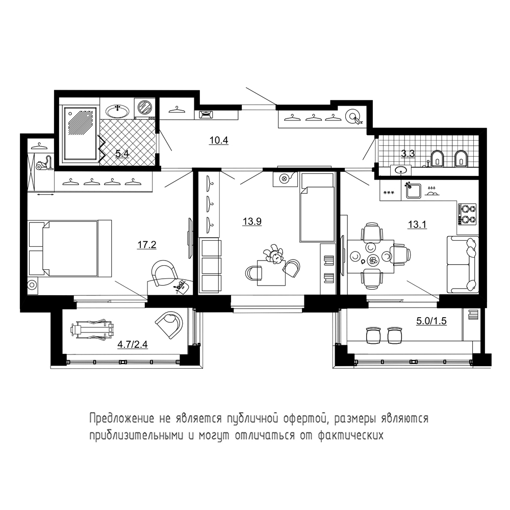 2-комнатная, 67 м² — ЖК ЖК Эталон на Неве