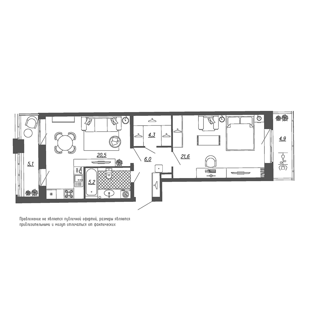 1-комнатная, 62 м² — ЖК ЖК Эталон на Неве