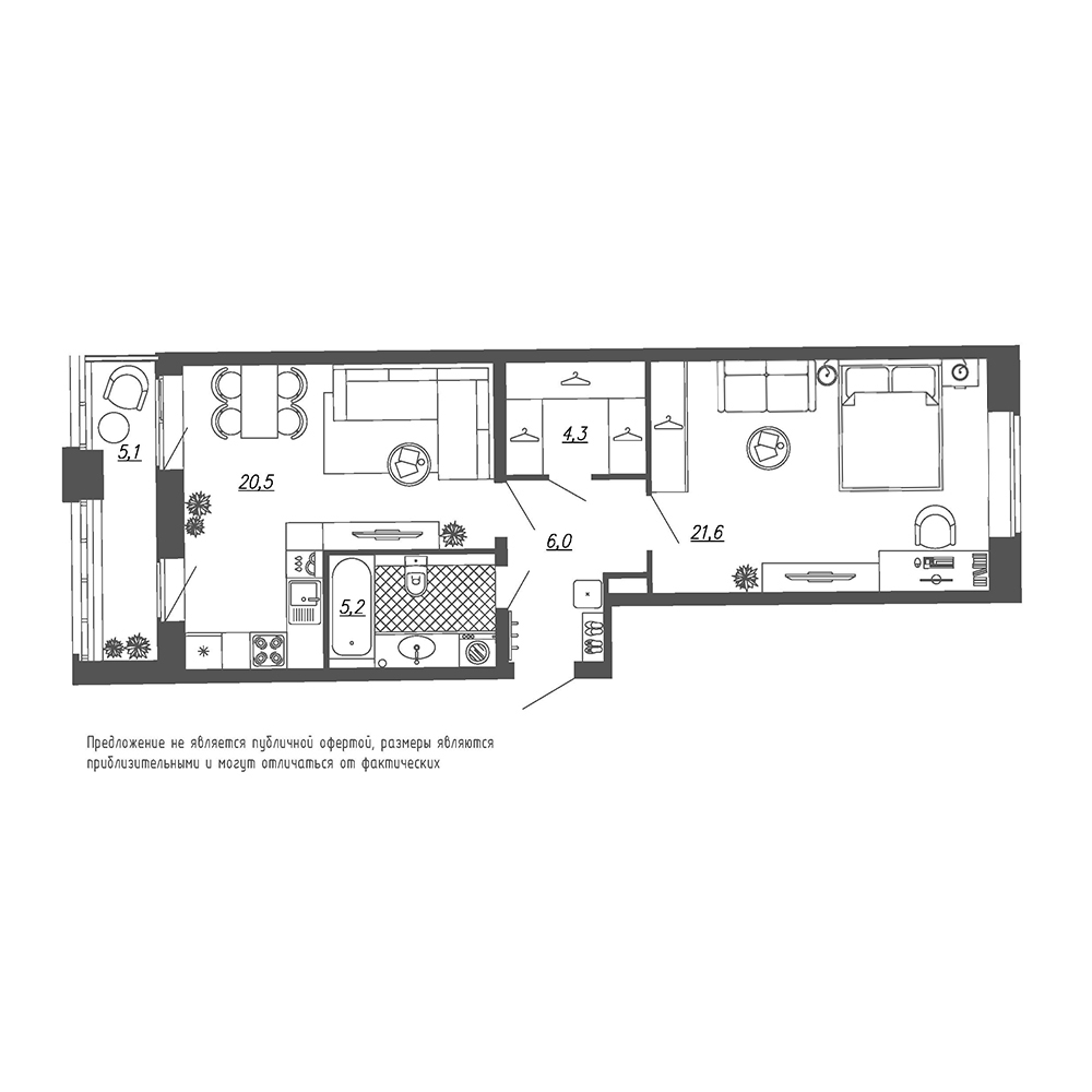1-комнатная, 60 м² — ЖК ЖК Эталон на Неве