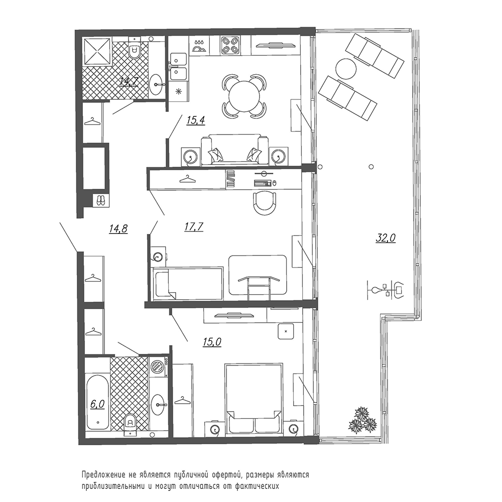 2-комнатная, 83 м² — ЖК ЖК Эталон на Неве