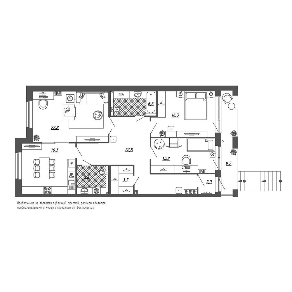 3-комнатная, 115 м² — ЖК ЖК Эталон на Неве
