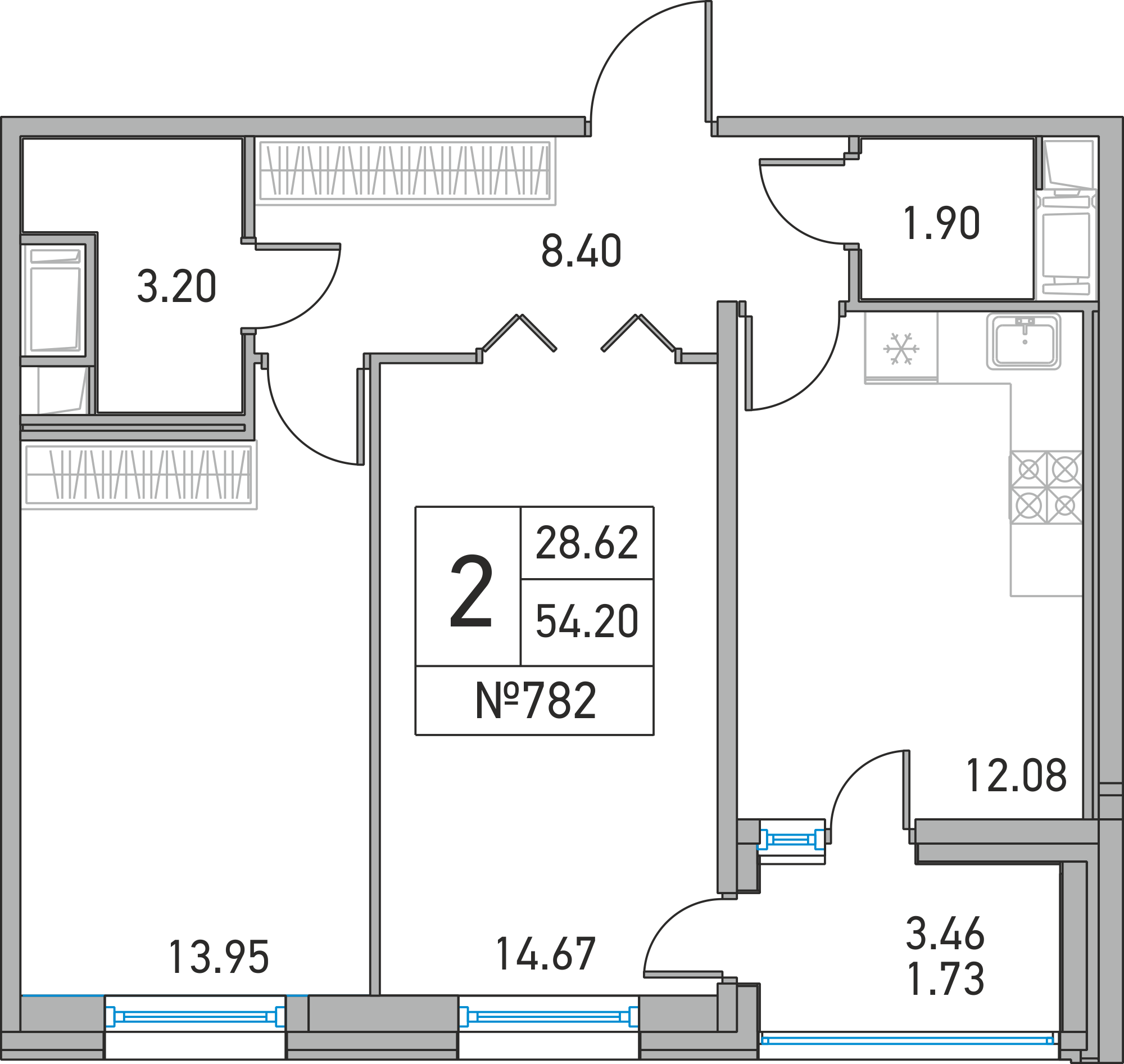 2-комнатная, 54 м² — ЖК ЖК Дом на Львовской