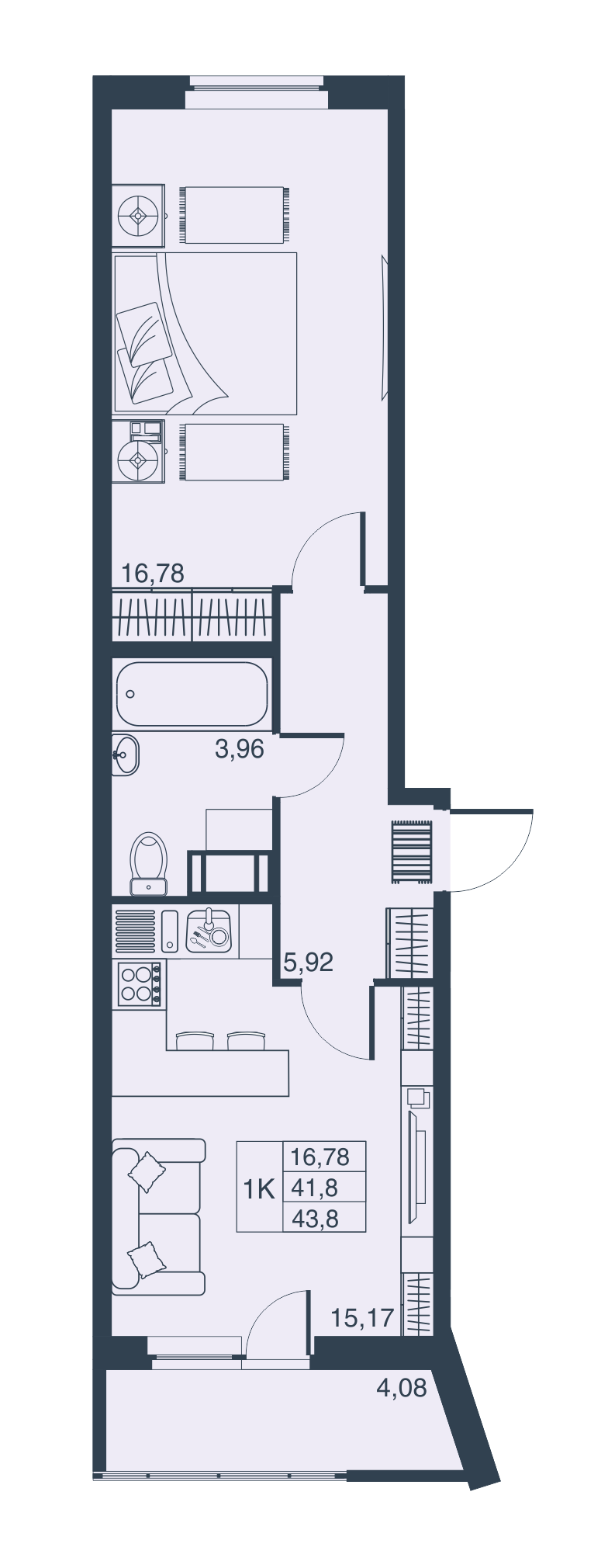 1-комнатная, 42 м² — ЖК ЖК Мурино Парк