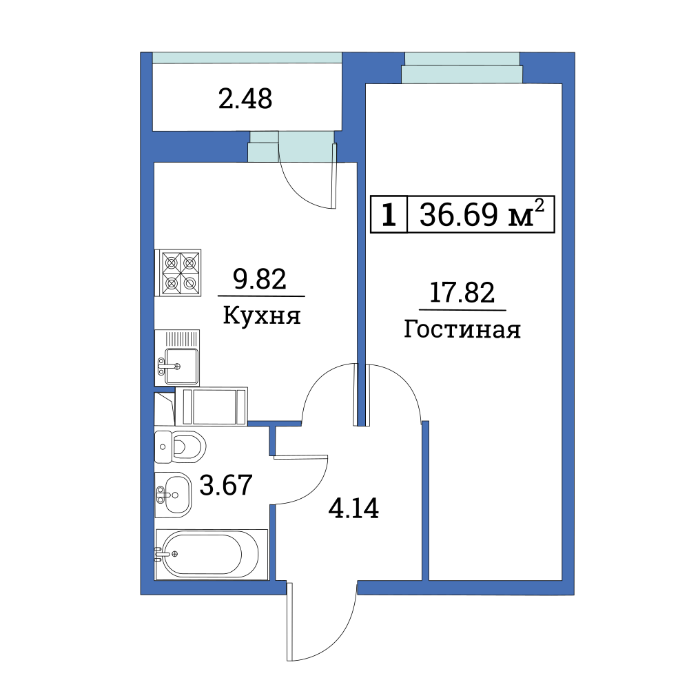 1-комнатная, 37 м² — ЖК ЖК Цвета радуги
