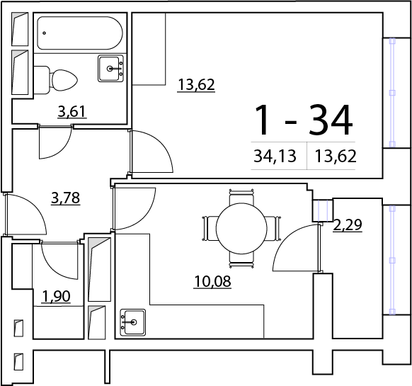 1-комнатная, 34 м² — ЖК ЖК Нью Тайм (New Time)