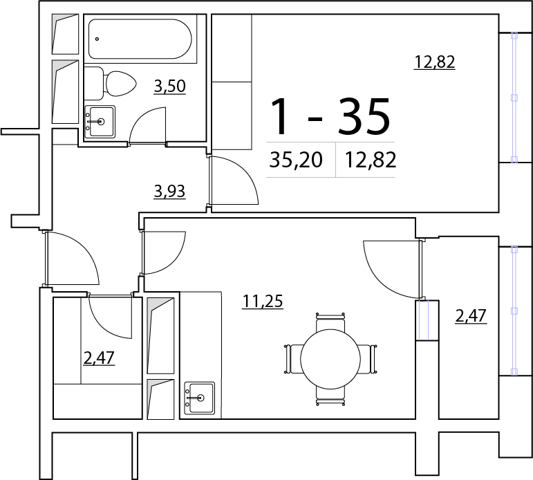 1-комнатная, 35 м² — ЖК ЖК Нью Тайм (New Time)
