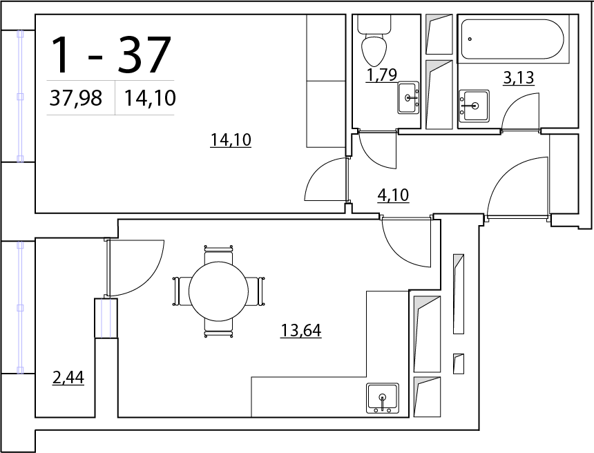 1-комнатная, 38 м² — ЖК ЖК Нью Тайм (New Time)