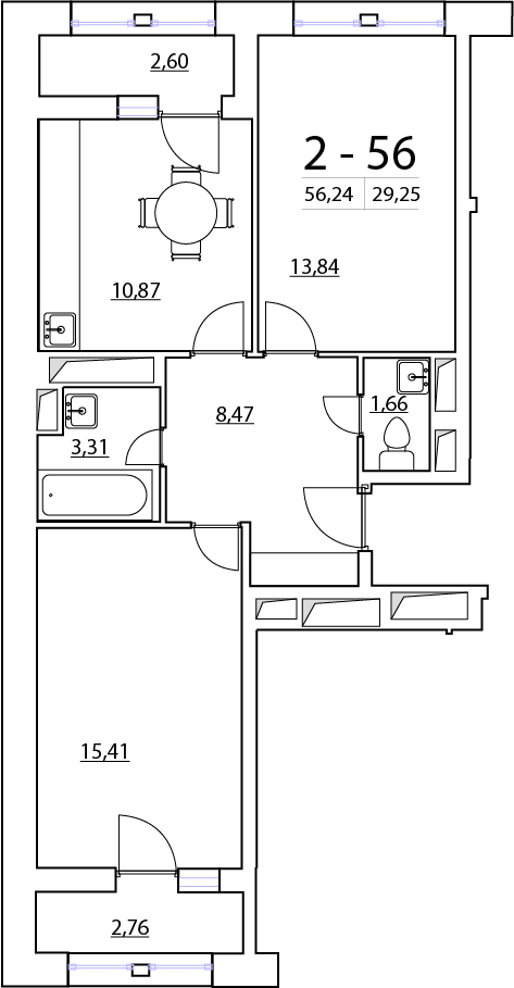 2-комнатная, 56 м² — ЖК ЖК Нью Тайм (New Time)