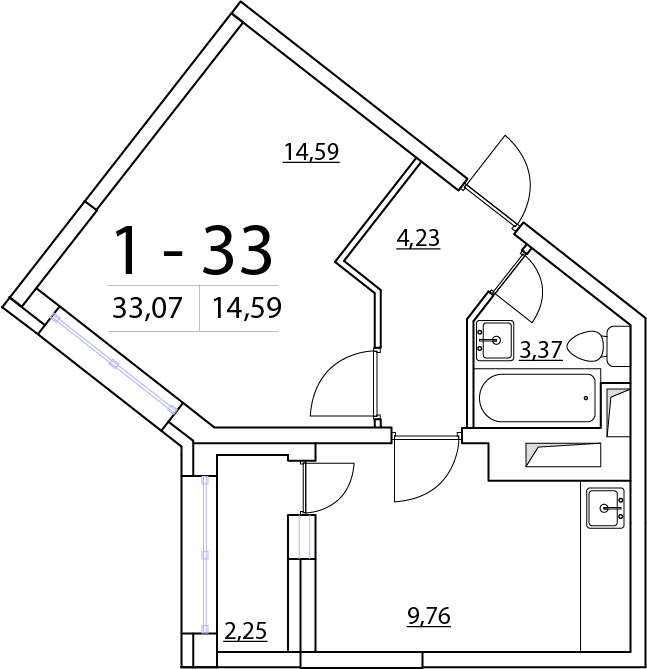 1-комнатная, 33 м² — ЖК ЖК Нью Тайм (New Time)