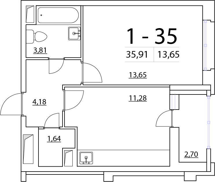 1-комнатная, 36 м² — ЖК ЖК Нью Тайм (New Time)