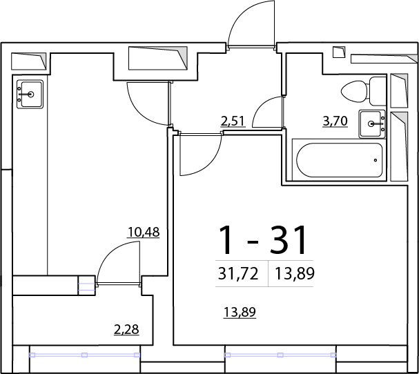 1-комнатная, 32 м² — ЖК ЖК Нью Тайм (New Time)