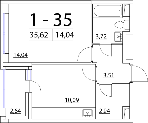1-комнатная, 36 м² — ЖК ЖК Нью Тайм (New Time)