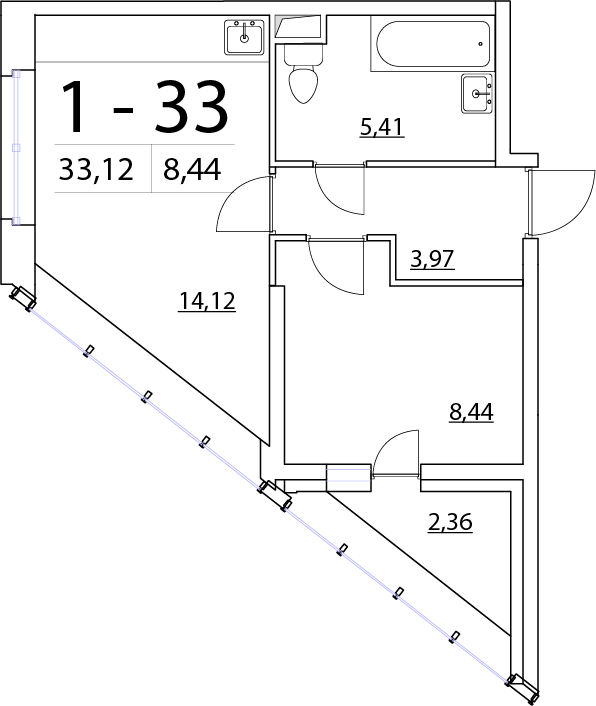 1-комнатная, 33 м² — ЖК ЖК Нью Тайм (New Time)