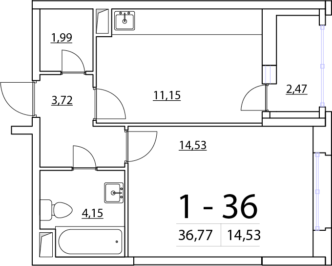 1-комнатная, 37 м² — ЖК ЖК Нью Тайм (New Time)