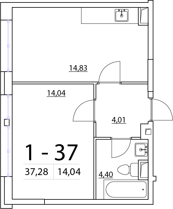 1-комнатная, 37 м² — ЖК ЖК Нью Тайм (New Time)