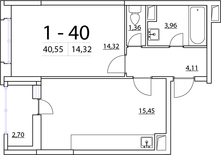 1-комнатная, 41 м² — ЖК ЖК Нью Тайм (New Time)