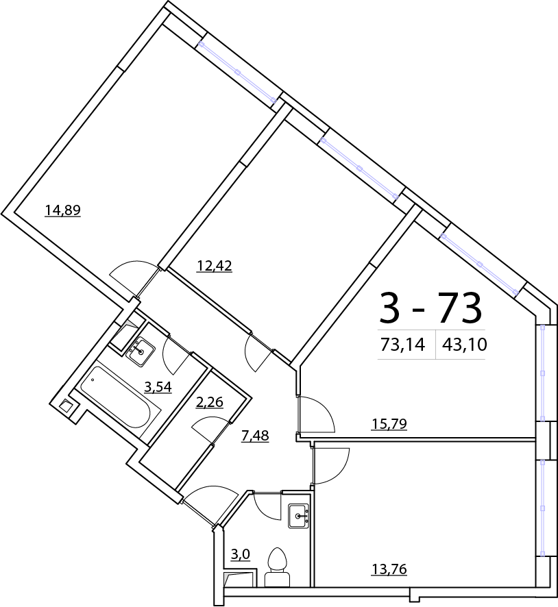 3-комнатная, 73 м² — ЖК ЖК Нью Тайм (New Time)