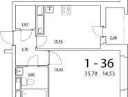 1-комнатная, 36 м² — ЖК ЖК Нью Тайм (New Time)