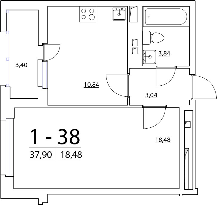 1-комнатная, 38 м² — ЖК ЖК Нью Тайм (New Time)