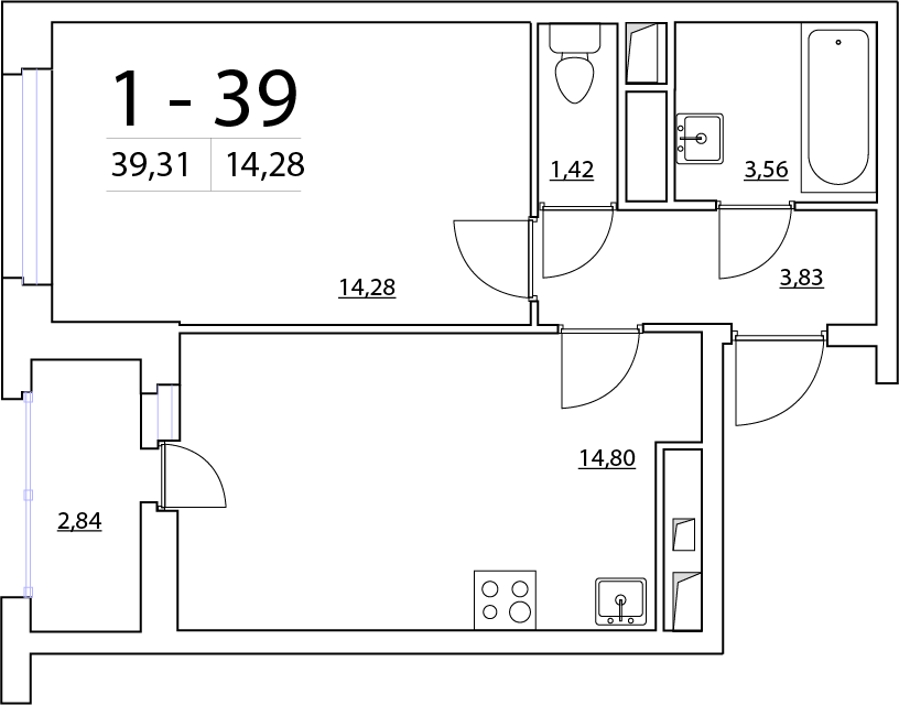 1-комнатная, 39 м² — ЖК ЖК Нью Тайм (New Time)
