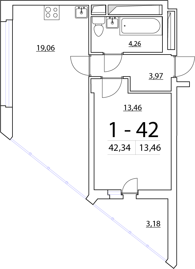 1-комнатная, 42 м² — ЖК ЖК Нью Тайм (New Time)