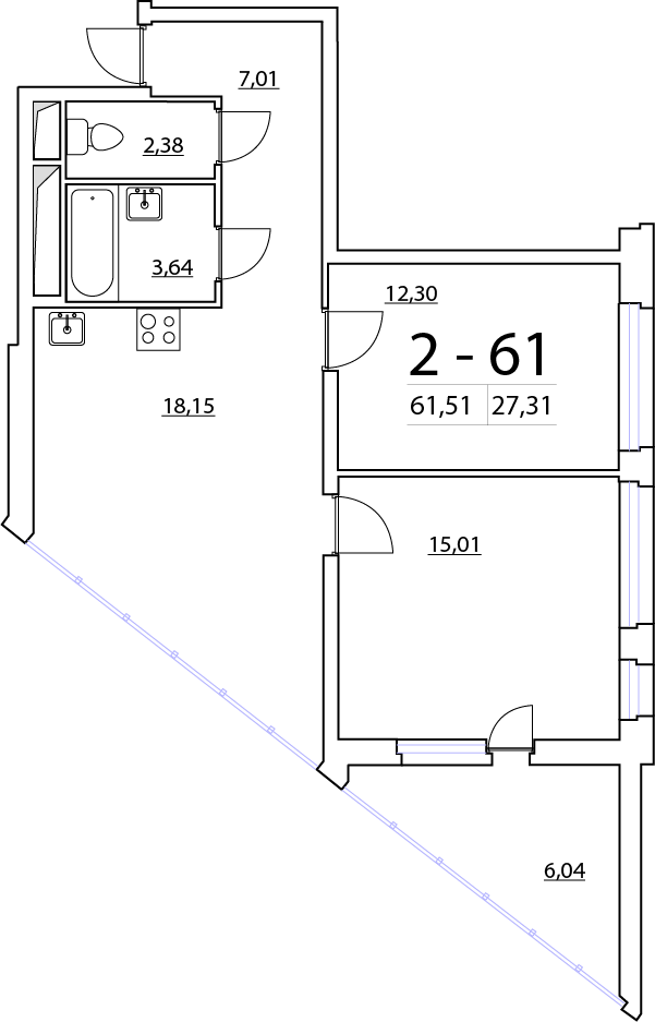 2-комнатная, 62 м² — ЖК ЖК Нью Тайм (New Time)