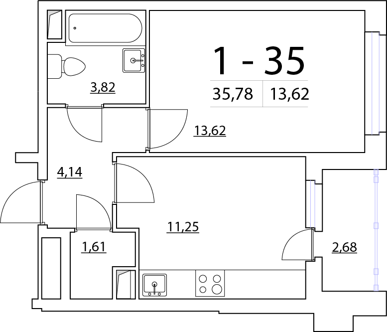 1-комнатная, 36 м² — ЖК ЖК Нью Тайм (New Time)