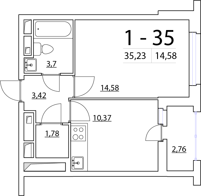 1-комнатная, 35 м² — ЖК ЖК Нью Тайм (New Time)
