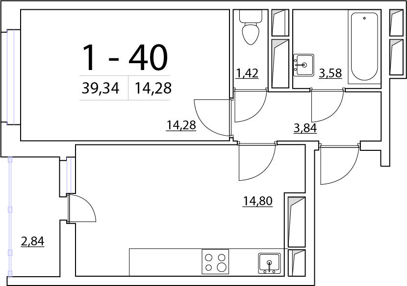 1-комнатная, 39 м² — ЖК ЖК Нью Тайм (New Time)