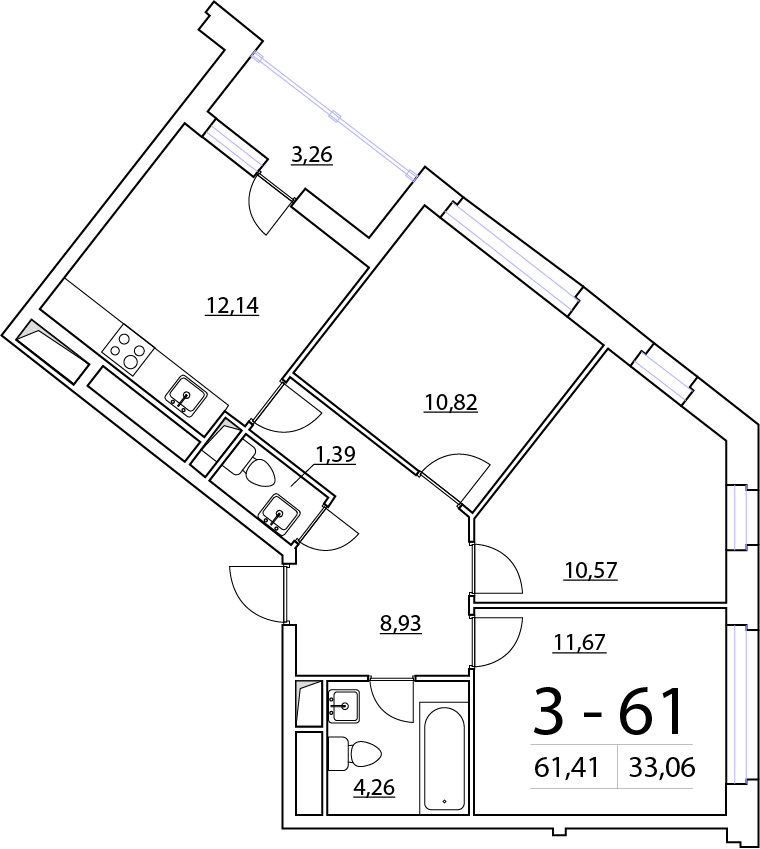3-комнатная, 61 м² — ЖК ЖК Нью Тайм (New Time)