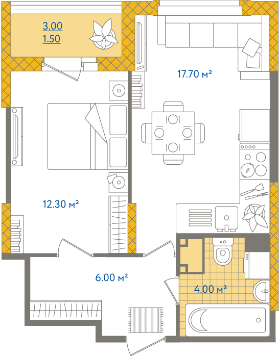 2-комнатная, 42 м² — ЖК ЖК Светлый мир жизнь