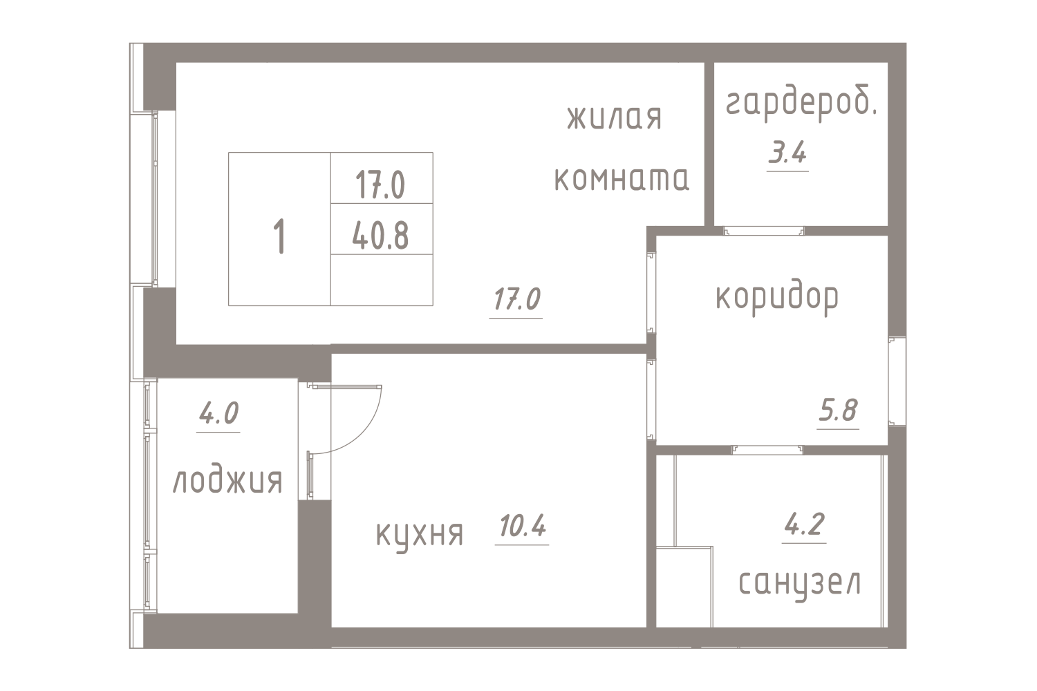 1-комнатная, 43 м² — ЖК ЖК Лайф Лесная