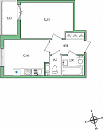 1-комнатная, 35 м² — ЖК ЖК Янила Драйв