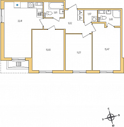 1-комнатная, 84 м² — ЖК ЖК Янила Драйв