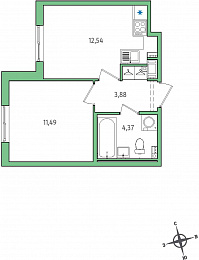 1-комнатная, 32 м² — ЖК ЖК Янила Драйв