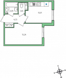 1-комнатная, 35 м² — ЖК ЖК Янила Драйв