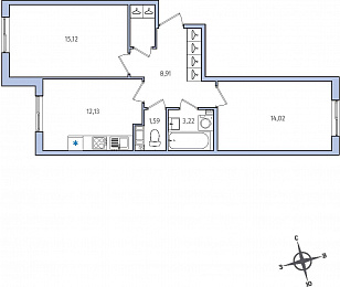1-комнатная, 57 м² — ЖК ЖК Янила Драйв