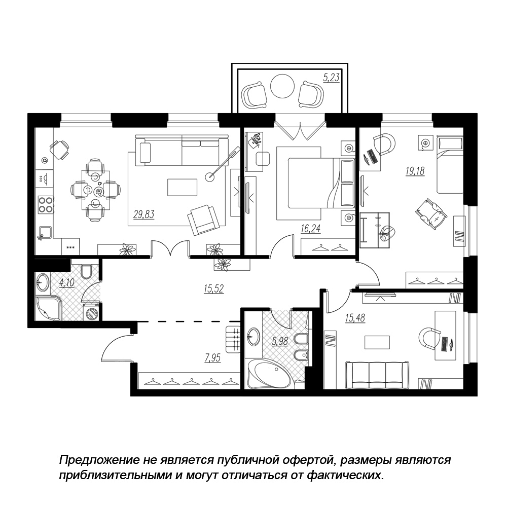 3-комнатная, 116 м² — ЖК ЖК Петровская доминанта