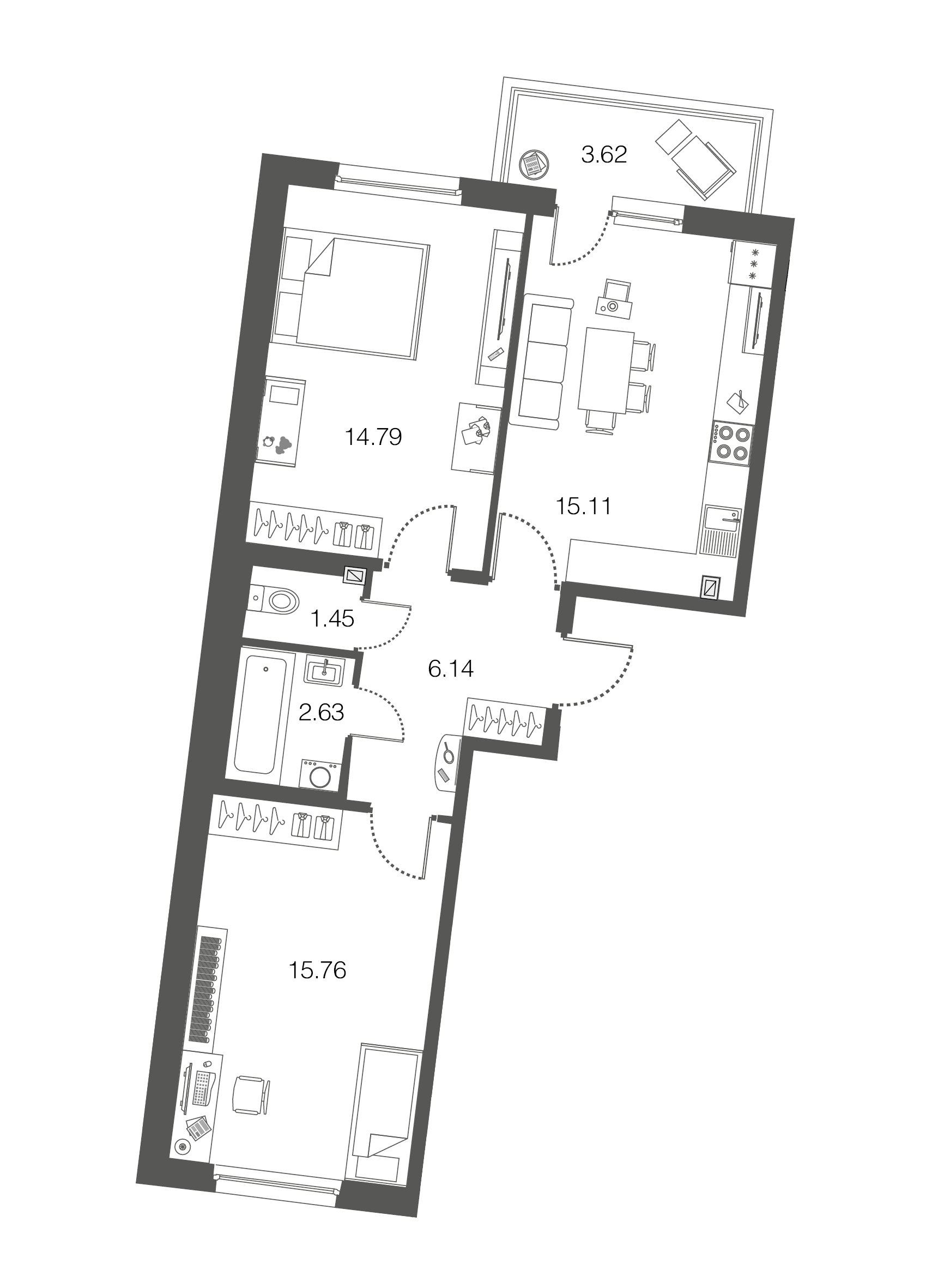 2-комнатная, 56 м² — ЖК ЖК ЭкоСити