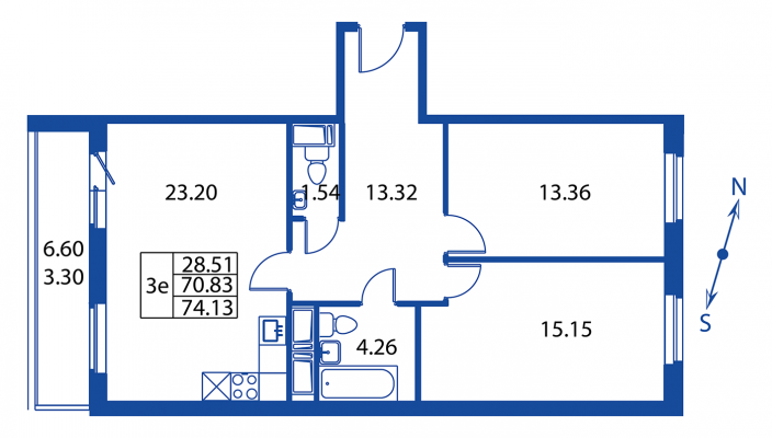 3-комнатная, 75 м² — ЖК ЖК Полис на Неве
