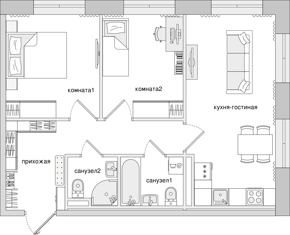 2-комнатная, 60 м² — ЖК Клубный дом Волковский
