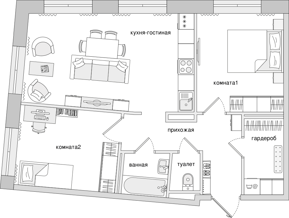 2-комнатная, 64 м² — ЖК Клубный дом Волковский