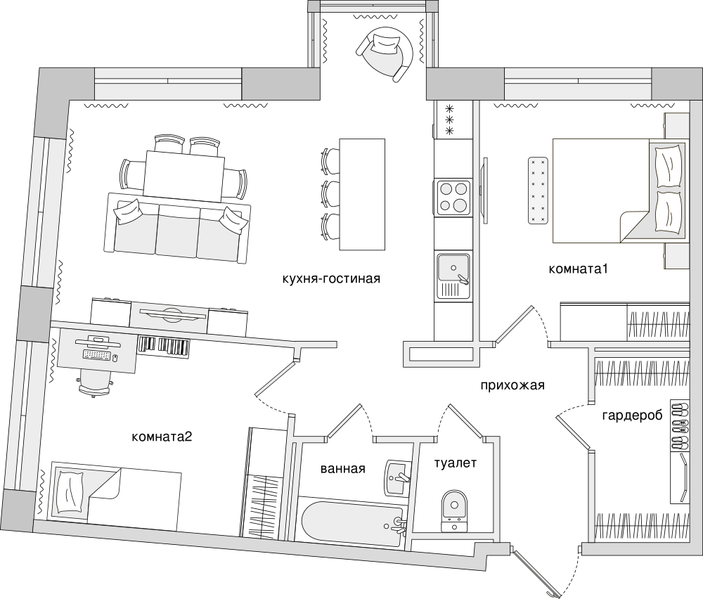 2-комнатная, 66 м² — ЖК Клубный дом Волковский