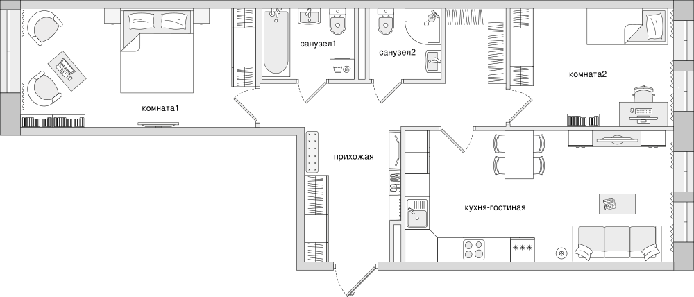 2-комнатная, 76 м² — ЖК Клубный дом Волковский
