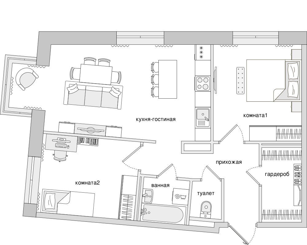 2-комнатная, 66 м² — ЖК Клубный дом Волковский