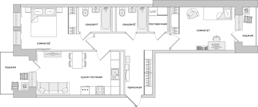 2-комнатная, 77 м² — ЖК Клубный дом Волковский