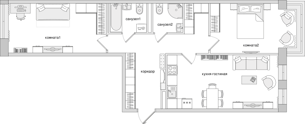 2-комнатная, 78 м² — ЖК Клубный дом Волковский