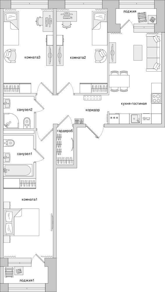 3-комнатная, 87 м² — ЖК Клубный дом Волковский